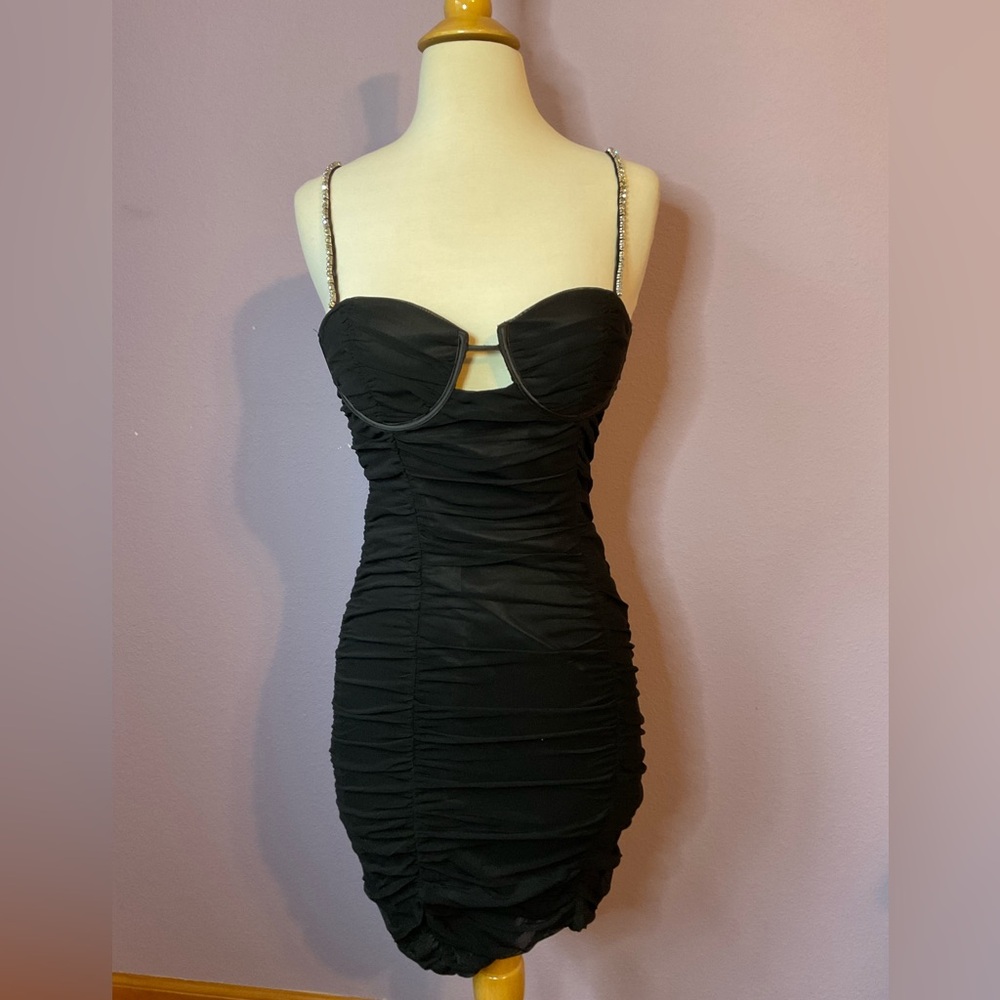 Edit By Nine Black Corset Bustier Bodycon Ruched Dress Size Medium